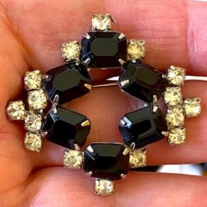 Vintage black clear Rhinestone pin brooch